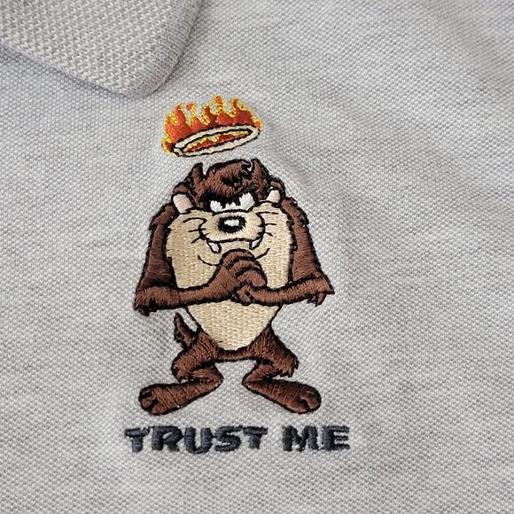 VTG RARE 1998 Evil Taz Tasmanian Devil Polo‎ Heather Grey Warner Bros Mens 2XL - Picture 3 of 6